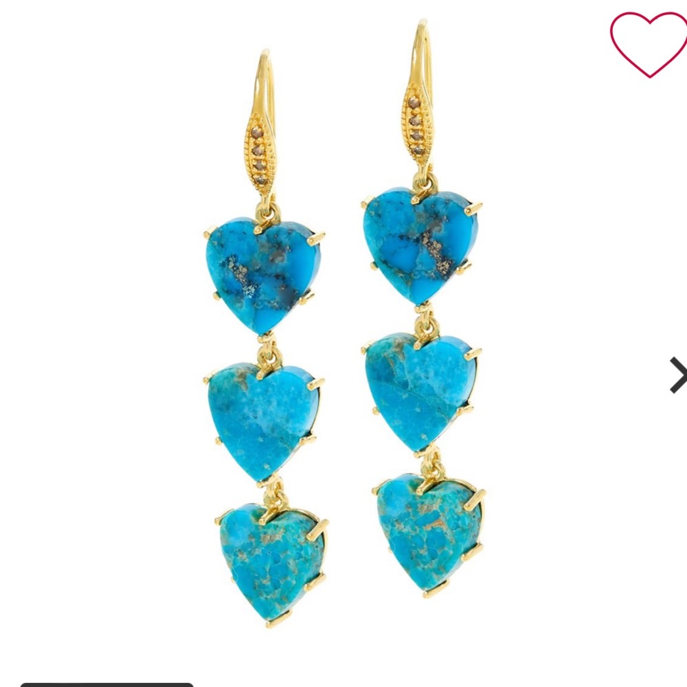 Rarities Turquoise & Champagne Diamond Gold-Plated Heart Drop Earrings